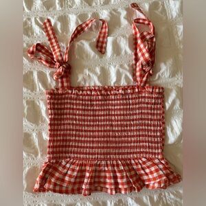 Orange Gingham Smocked Top